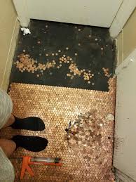 So penny floors are a thing. Our Dyi Copper Penny Floor Progress Hallway Tween The Drawbridge And Laundry Room Album On Imgur