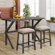 The dining room table and barstools have a smooth sleek finish combined with beveled edges. Nestfair Rustic 3 Piece Counter Height Wood Dining Table Set With 2 Stools Overstock 33979134