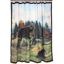 Black Bear Shower Curtain Black Bear Lodge Shower Curtain Bed Bath Decor Lodge Shower Curtain Fabric Shower Curtains Black Bear Lodge