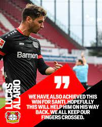 «gracias diego por haber llevado nuestra bandera y el potrero a lo más alto del fútbol mundial. Lucas Alario Dedicates His Goal To Bayer 04 Leverkusen Facebook
