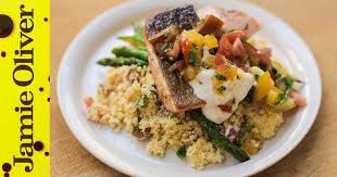 Fluffy couscous & rainbow salsa. Pan Fried Salmon With Tomato Couscous Jamie Oliver Voicetube Learn English Through Videos