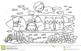 Illustration About Hand Drawn Cute Cats Surveying Under Water World In Submarine For Design Element And C Coloring Books Submarine Drawing Kids Coloring Books