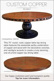 Copper Top Dining Table With Verdigris Accents And Decorative Conchas Pedestal Wood Table Base Copper Top Table Copper Table Round Copper Dining Table
