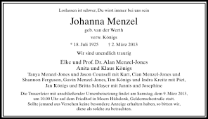 Alle Traueranzeigen für Johanna Menzel
