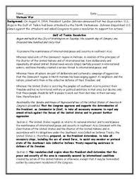 Vietnam War Gulf Of Tonkin Resolution Worksheet With Answer Key Vietnam War Answer Keys Vietnam
