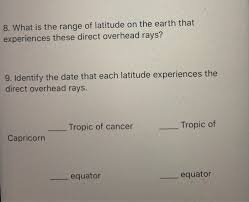 Cancer sun sign compatibility cancer moon sign compatibility cancer venus sign compatibility *keep in mind that date ranges for sun signs are always approximate since the cusp/cutoff dates vary each year. Solved 8 What Is The Range Of Latitude On The Earth That Chegg Com