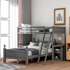 It comes with contemporary design and durable steel frame construction ideal for any modern setting. Euroco Wood Bunk Bed Twin Over Full Loft Bed With Storage Cabinet Grey Walmart Com Walmart Com