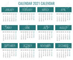 2021 calendar monthly printable download from january to december. Year 2021 Vector Monthly Calendar Over Teal Green And White Lacy Royalty Free Cliparts Vectors And Stock Illustration Image 159185961