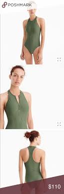 Black J Crew Zip Front One Piece Swimsuit Nwt New With