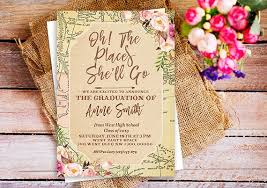Oh The Places She Will Go Invitation Graduation Map Travel Graduation Invite Vintage Tra Party Invitations Printable Graduation Invitations Party Invitations