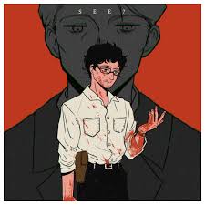 hannibal lecter, will graham, hannibal (tv series), 2boys, bakabakalii,  belt, belt buckle, black belt, black hair, black pants, blood, blood on  clothes, blood on face, blood on hands, blue eyes, border, buckle,