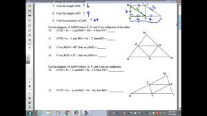 Use the midsegment theorem and midsegment formula to find the midsegment of a triangle with examples. November 9 Midsegment Theorem Worksheet Youtube