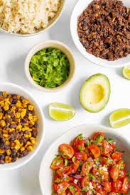 Mushroom Burrito Bowl With Smoky Black Beans Salsa I Georgie Eats Recipe Breakfast Recipes Indian Stuffed Mushrooms Burrito Bowl