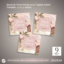 Postcard & invitation card mockup template. Peony Wedding Coasters And Stickers Emblem Square Shape Dusty Pink Botanical Collection By Printolife