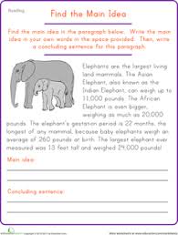 Find The Main Idea Elephant Worksheet Education Com Main Idea Lessons Reading Comprehension Worksheets Reading Comprehension
