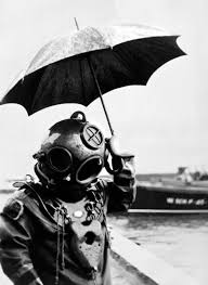 Scuba Diver With Umbrella Paris 1949 Tiefseetaucher Regenschirme Tauchen