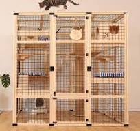 Large Wooden Outdoor Cat Enclosure Black Mesh Villa