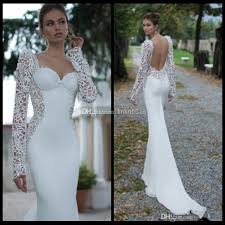 Wholesale Floor Length Dresses Buy Berta Winter Ivory Lace Illusion Long Sleeve Open Back Mermaid Berta Winte Bridal Dresses Wedding Dresses Backless Wedding