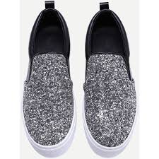 Black And Silver Shoes Black And Silver Glitter Sequin Rubber Sole Slip On Sneakers 43 Liked On Polyvore Featuring Shoes Sneakers S Sequin Shoes Glitter Sneakers Sparkle Shoes