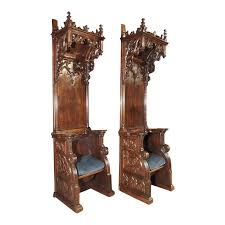 Pair Of Antique Gothic Walnut Wood Cathedral Chairs From France Walnut Wood Gothic Chair Gothic Furniture
