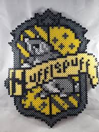 Hufflepuff House Shield Medium Perlercuteness Com Harrypotter Hufflepuff Badger Yellow Grey Hp P Perler Bead Art Bead Art Perler Beads Designs