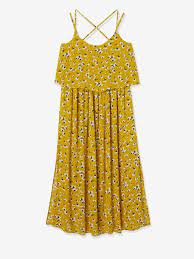 Robe jaune fleurie coupe empire. Robe Longue De Grossesse Avec Pans Fantaisie Jaune Imprime Fleuri Vertbaudet