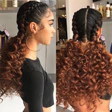 French Braids With Loose Curly End Tips Hair Curly Hair Styles Naturally Natural Hair Styles Braided Hairstyles