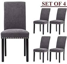 Amazon Com Upholstered Dining Chairs Padded Parson Chair With Silver Nails And Solid Wood Legs Set O In 2020 Upholstered Dining Chairs Dining Chairs Dining Chair Pads