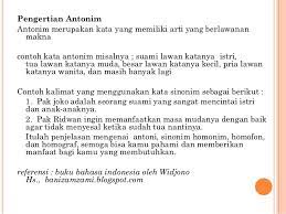 Antonim adalah suatu kata yang artinya berlawanan satu sama lain. Contoh Homofon Homograf Dan Homonim Rasmi B