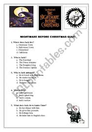 One pdf has the questions and answers, another has just . Nightmare Before Christmas Fun Movie Quiz Multiple Choice Easy Esl Worksheet By Ww222