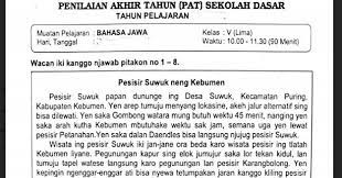 Soal Ulangan Bahasa Jawa Kelas 5 Semester 2 K13 Sekolahdasar Net