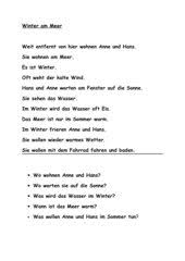 Bei aufgabe 4 muss das gelesene in ein bild umgesetzt werden. Winter Am Meer Sinnerfassendes Lesen 4teachers De