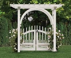 Arched Arbor With A Westchester Double Gate Wood Arbors And Solid Cellular Pvc Arbors From Walpole Outdoor Garden Gates And Fencing Garden Archway Wood Arbor