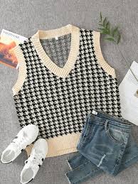 Para usar nosso os cupões de desconto shein gratuitamente, clique em pegar cupão; Houndstooth Pattern Sweater Vest Shein Eur