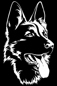 Black And White German Shepherd Painting Black Silhouette Of A German Shepherd Sitting Black And White In 2020 Black Silhouette Silhouette Art Dog Stencil