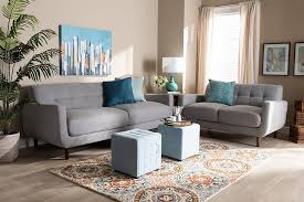 Lighting is an essential part of your living room, and you should have at least one source that's specifically brought in to be paired with your gray sofa. Baxton Studio Allister Mid Century Modern Light Grey Fabric Upholstered 2 Piece Living Room Set J1453 Light Grey 2pc Set