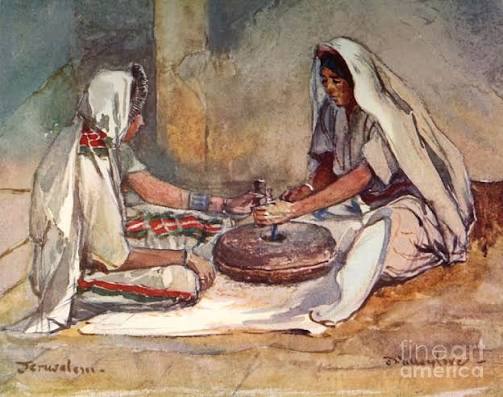 Two Women Grinding At A Hand Mill by Print Collector