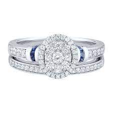 1 2 Ct Tw Multi Diamond Blue Sapphire Engagement Ring Set In 10k White Gold 2 Sapphire Engagement Ring Blue Sapphire Engagement Ring Set Engagement Rings