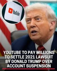 YouTube agrees to settle lawsuit by Trump over account suspension >>  https://www.wmbfnews.com/2025/09/29/googles-youtube-pay-245-million-settle-2021-lawsuit-by-trump-over-account-suspension/