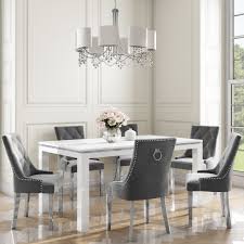 Chelsea lion knocker back chair luxury brushed velvet dining chair light grey. Pair Of Grey Knocker Chairs In Velvet With Chrome Legs Studs Jade Boutique Furniture123