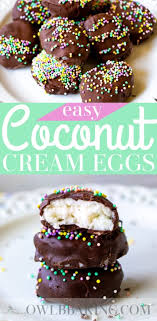 It's that time of year when all of our hens are laying and it feels like we have eggs and eggs and eggs for days! Coconut Cream Eggs Easy Easter Dessert Idea Owlbbaking Com