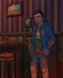 Stardew Valley Art Shane In His Own Isolated Spot At The Stardrop Saloon Airelan Stardew Valley Stardew Valley Fanart Stardew Valley Layout
