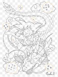 Doragon bōru) is a japanese media franchise created by akira toriyama in 1984. Son Goku Riding Dragon Shenron Goku Line Art Drawing Dragon Ball Pinguins Angle White Png Pngegg