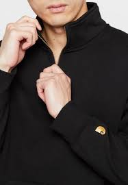 Carhartt wip hooded contra sweatshirt. Carhartt Wip Chase Neck Zip Sweatshirt Black Gold Schwarz Zalando De