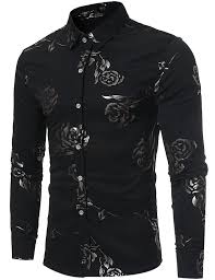 Mens Hipster Gold Rose Printed Slim Fit Long Sleeve Dress Shirts Prom Performing Shirts Z56 Black C9189kn6zzi Mens Fashion Casual Hipster Mens Fashion Mens Winter Fashion