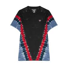 Black And Red True Religion Jeans Chevron Tie Dye Cotton Jersey T Shirt In Black Red Blue Tie Dye Cotton Black Tie Dye Cotton Tshirt