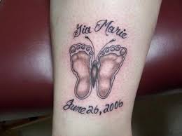 Grey Ink Memorial Butterfly Wings Baby Feet Tattoo