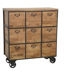 Vente de meuble tv etroit roulettes pas cher sur ubaldi.com | meuble tv des lignes épurées et des finitions soignées apportent au meuble bilt d'erard une élégance sans égal.de norstone valmy noir et intérieur crème + 2 tiroirs meuble tv. Meuble De Rangement A Roulettes 9 Tiroirs En Hevea Recycle Naturel Et Metal 76x35x83cm Loft Chiffonniers Grainetiers Pier Import