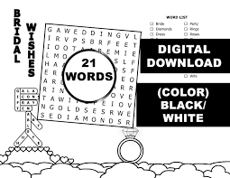 Black And White Picture With Color Grid Bridal Shower Word Search 11x11 Grid Black White Digital Download Bridal Shower Bridal Lettering