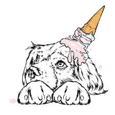 Illustration of dog / line drawing vector art, clipart and stock vectors. Premium Vector Cute Dog With Ice Cream On His Head